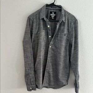 Superdry Gray Casual Button Down Shirt Textured Fabric
